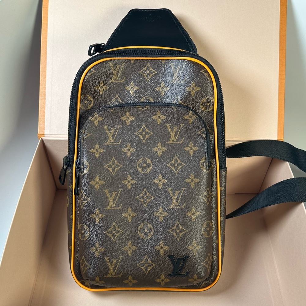 Louis Vuitton AVENUE SLINGBACK MONOGRAM MACASSAR ORANGE with Box and Dustbag